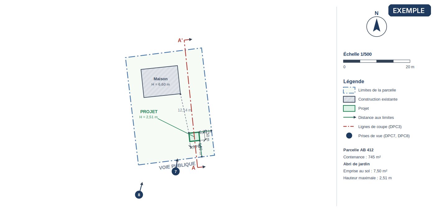 DPC2 — Plan de masse coté — exemple de déclaration préalable abri de jardin