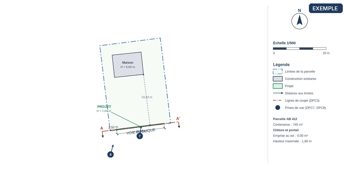 DPC2 — Plan de masse coté — exemple de déclaration préalable clôture