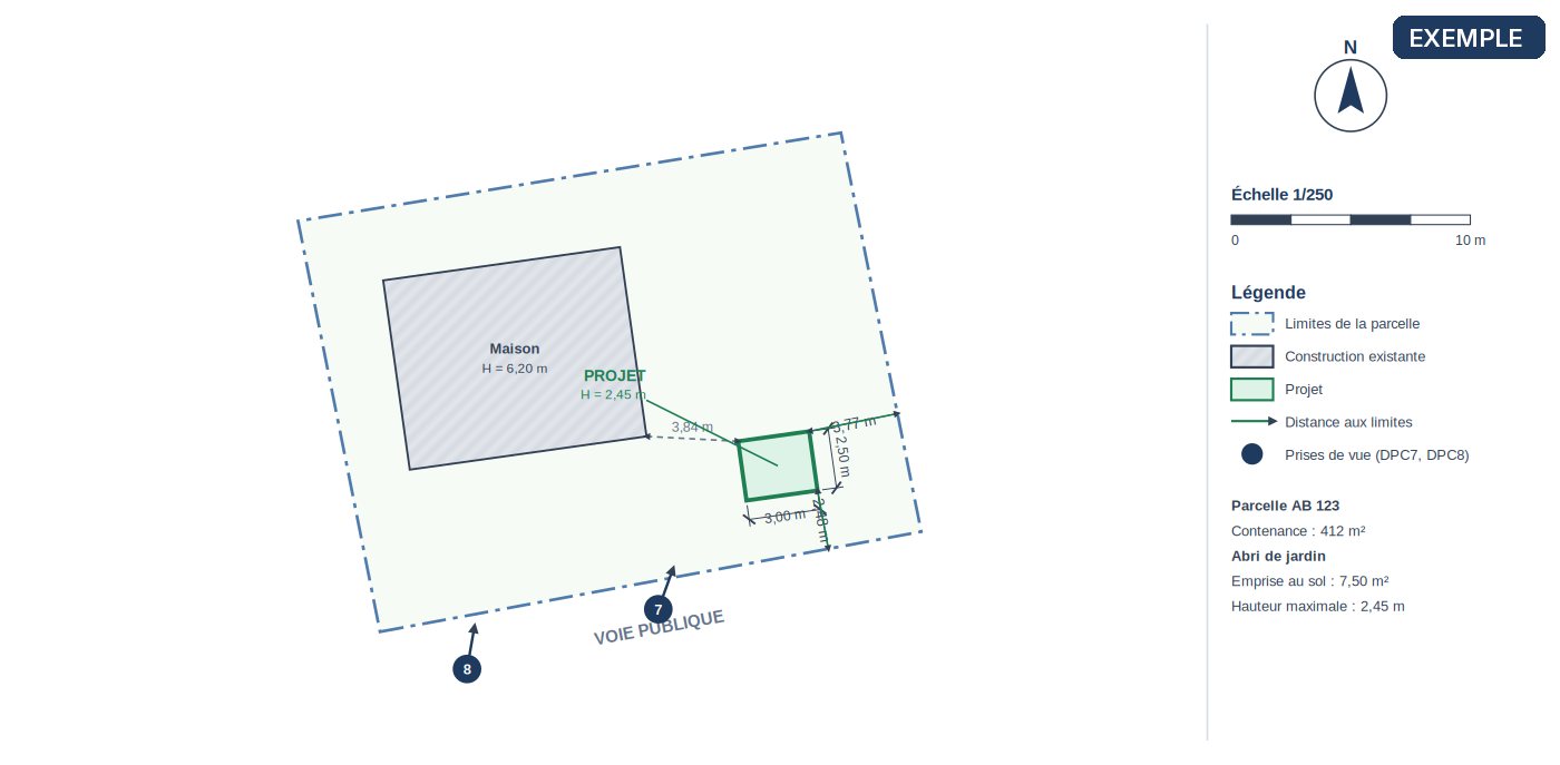 Exemple de plan de masse coté avec distances aux limites
