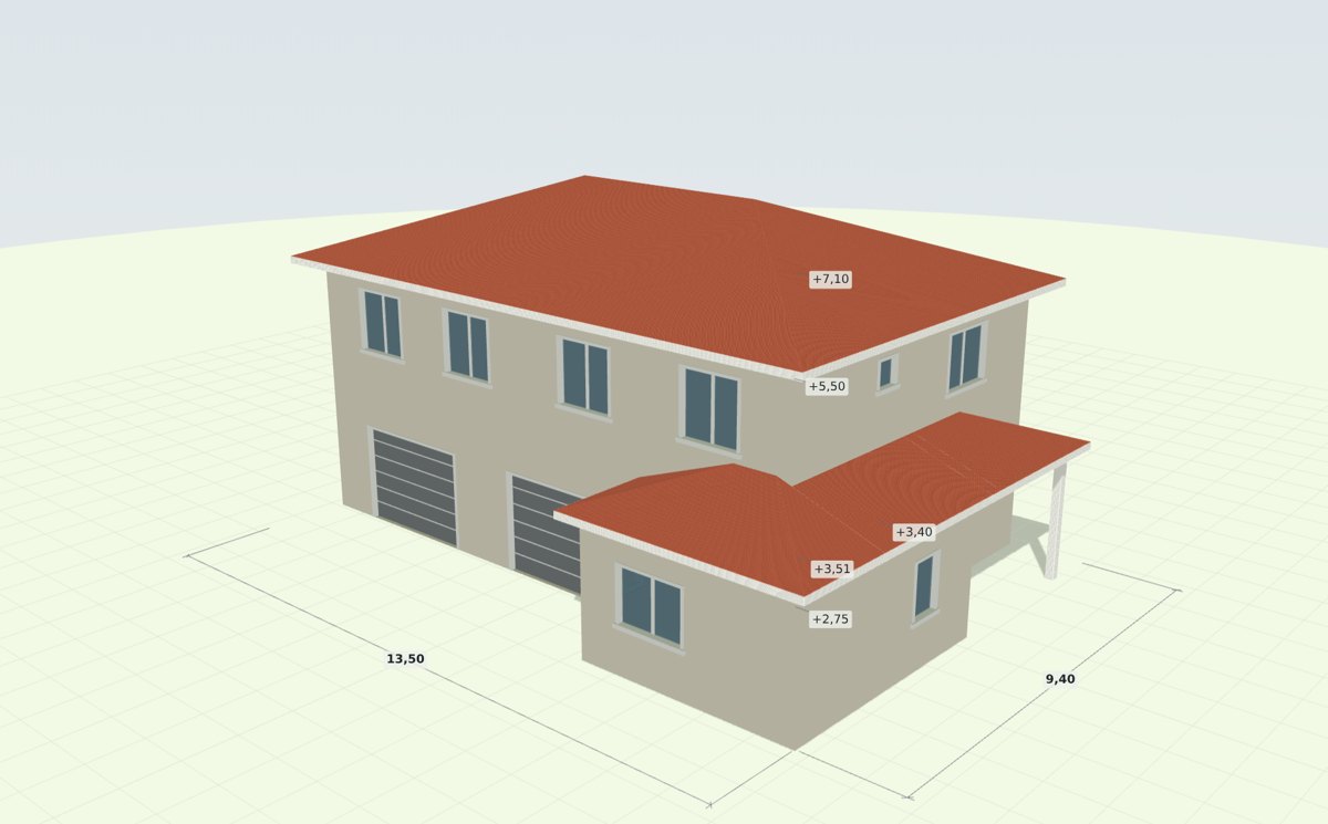 Importer ses plans de maison en 3D : maison construite dans le configurateur, avec ses toitures et ses fenêtres